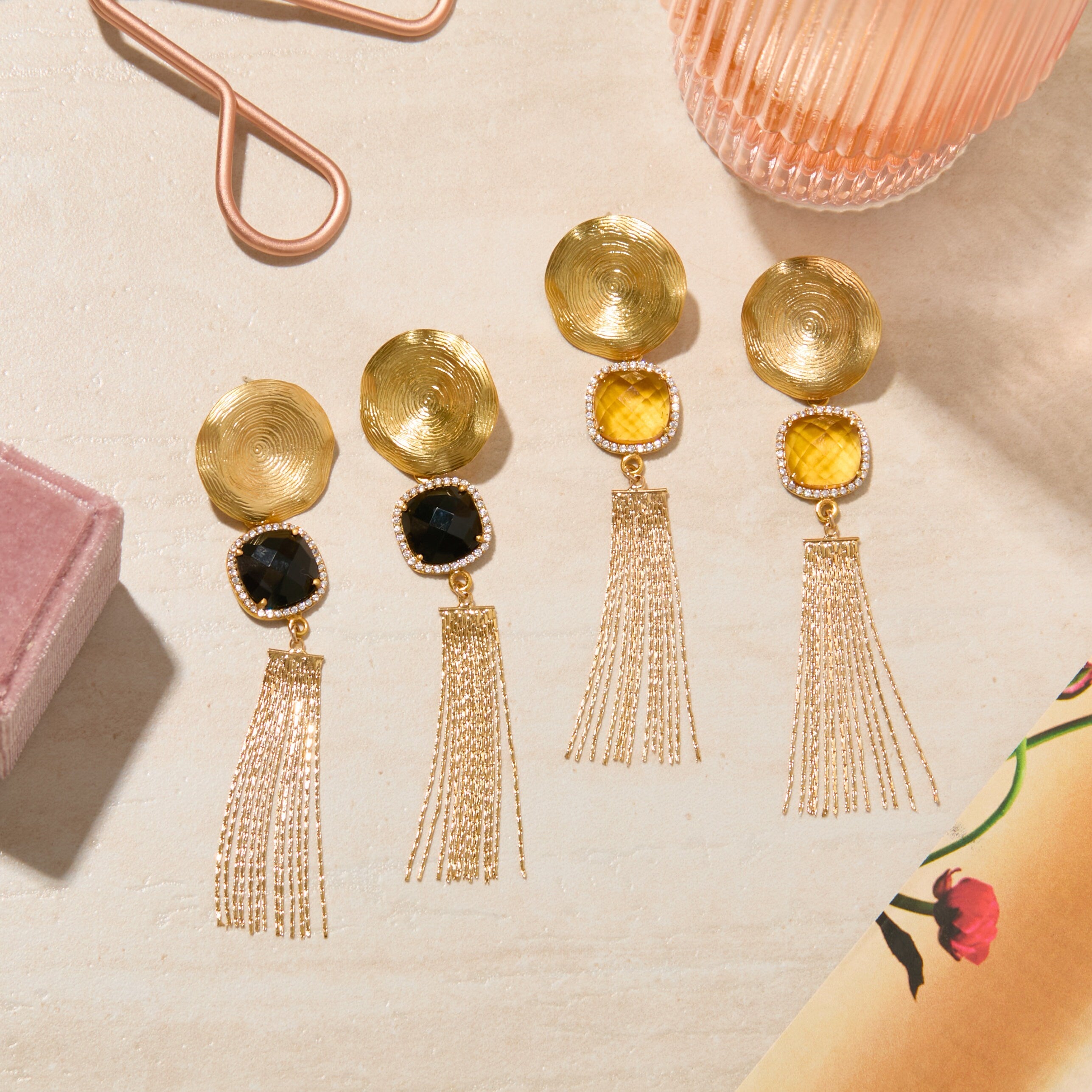 Sun-Kissed Corozal, Long Gold Earrings, Gold Earrings, Pave Earrings, Perfect Gift for her, Vacation Earrings