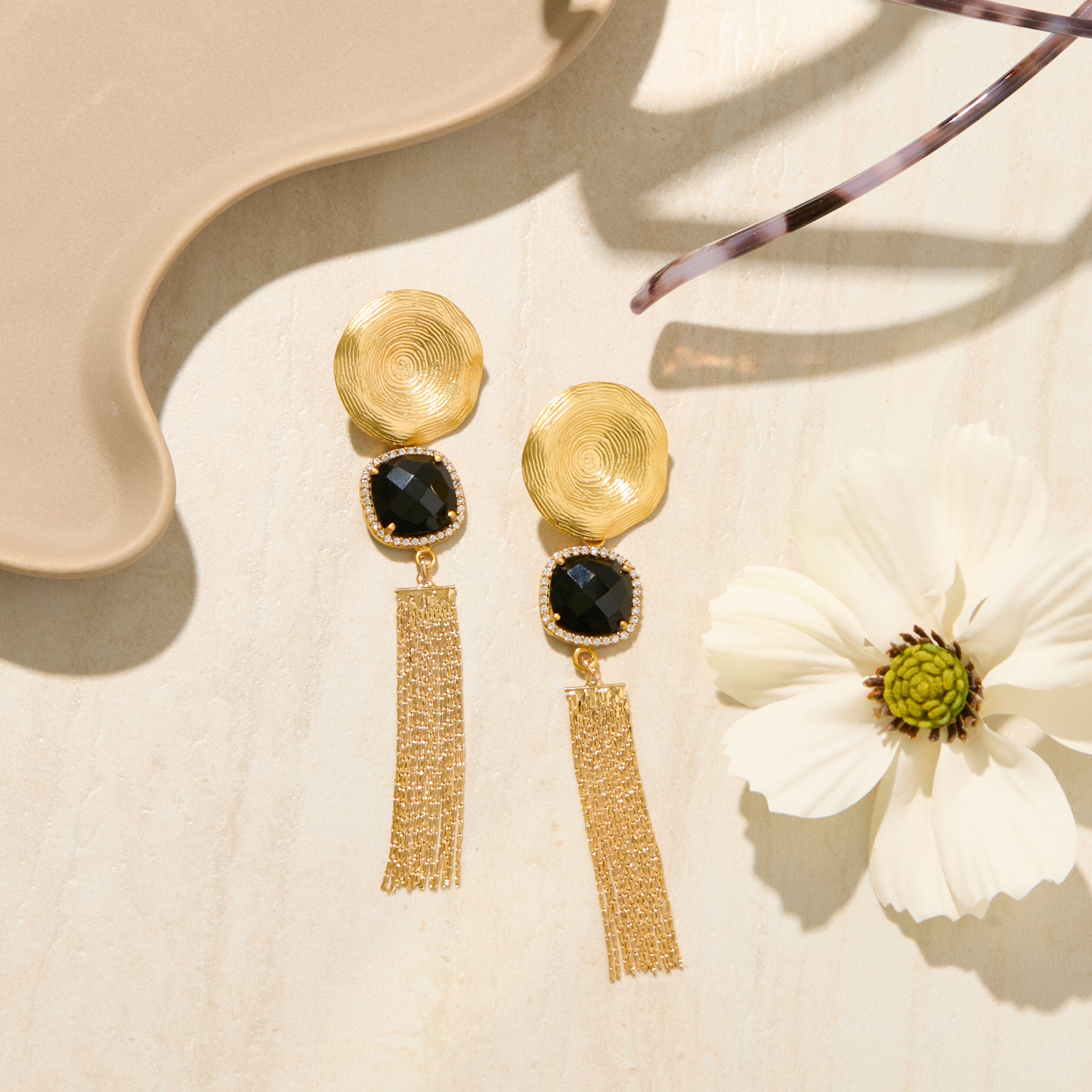 Sun-Kissed Corozal, Long Gold Earrings, Gold Earrings, Pave Earrings, Perfect Gift for her, Vacation Earrings