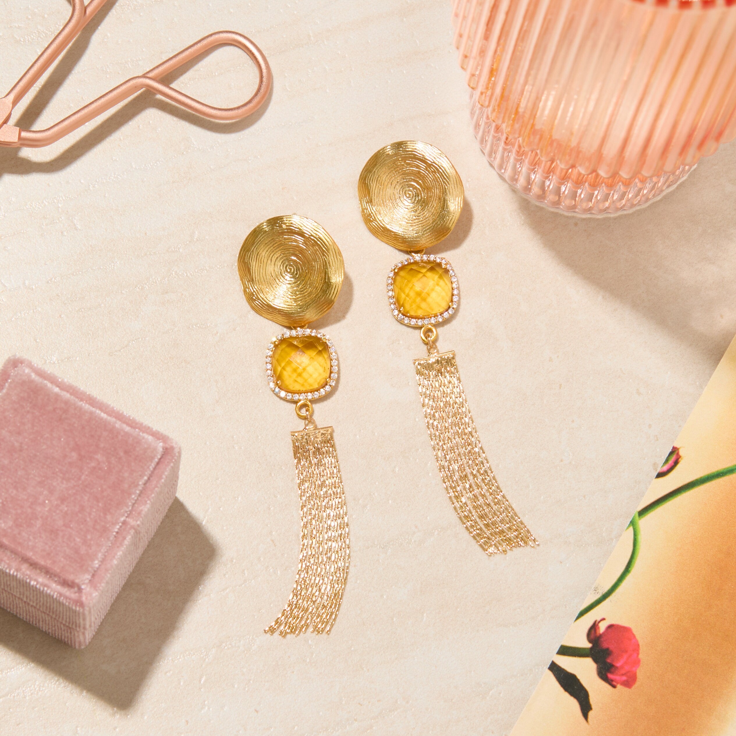 Sun-Kissed Corozal, Long Gold Earrings, Gold Earrings, Pave Earrings, Perfect Gift for her, Vacation Earrings