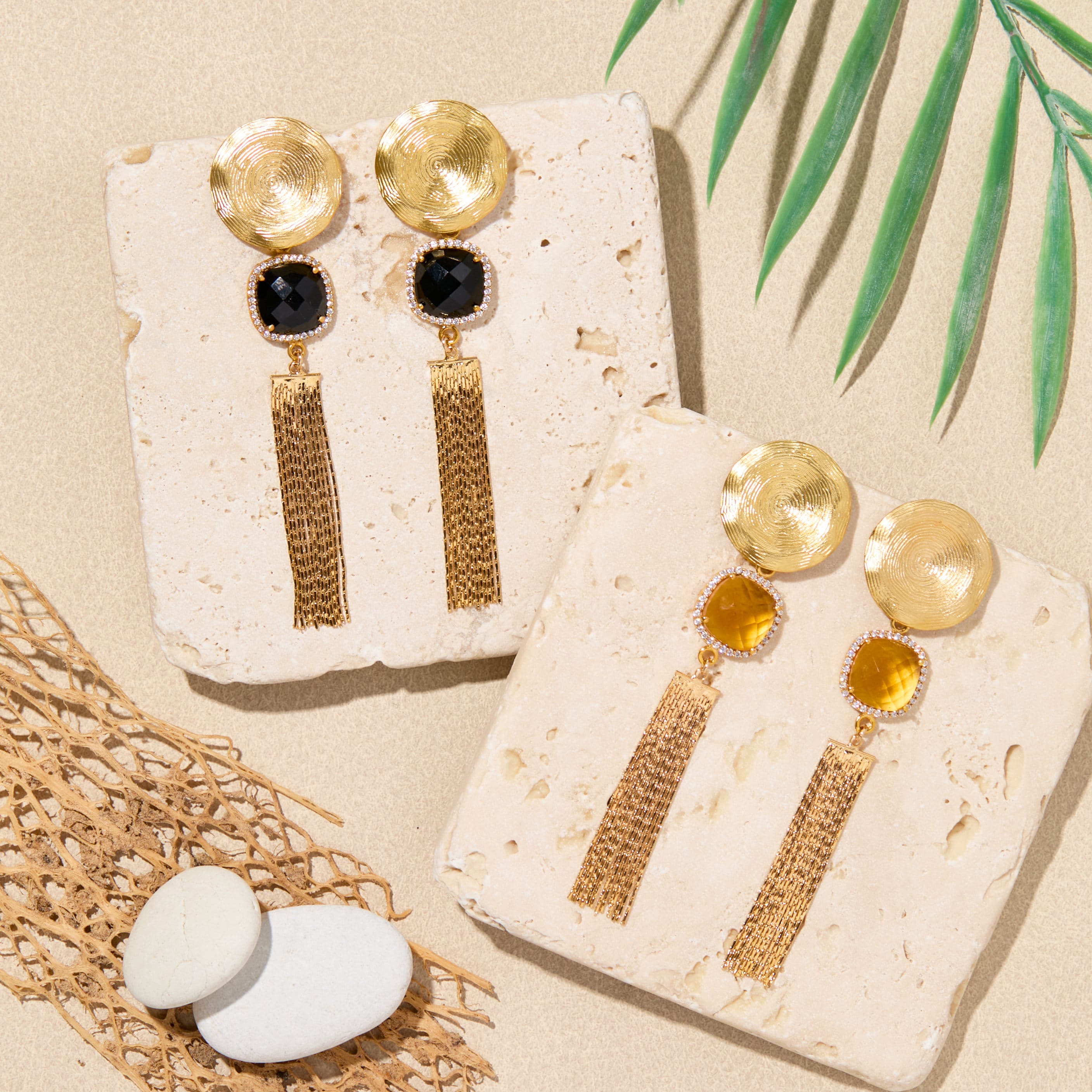 Sun-Kissed Corozal, Long Gold Earrings, Gold Earrings, Pave Earrings, Perfect Gift for her, Vacation Earrings
