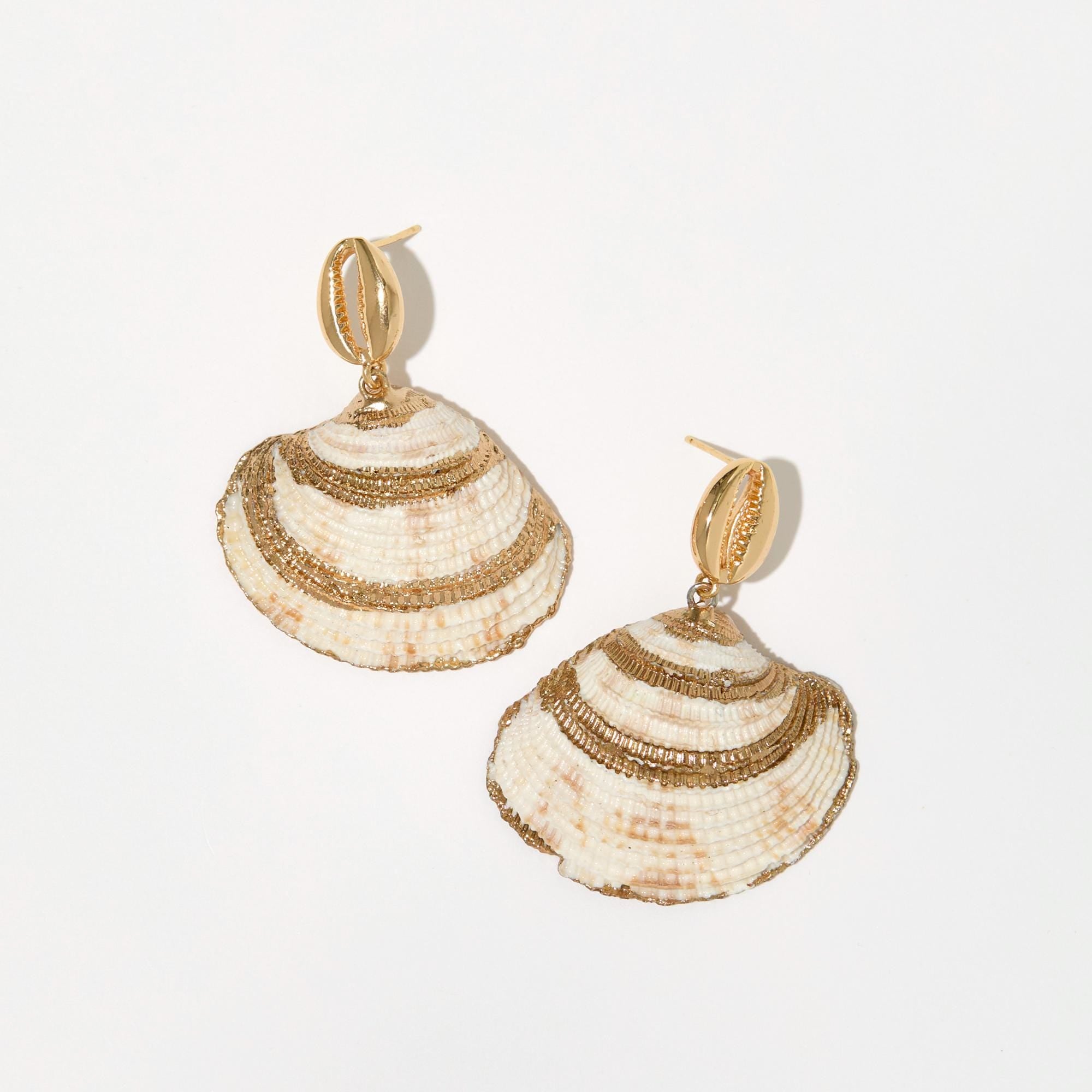 Gold Cowrie Shell Stud Earrings - Seashell Boho Beach Earrings - Vacation Jewelry - Gift for Her