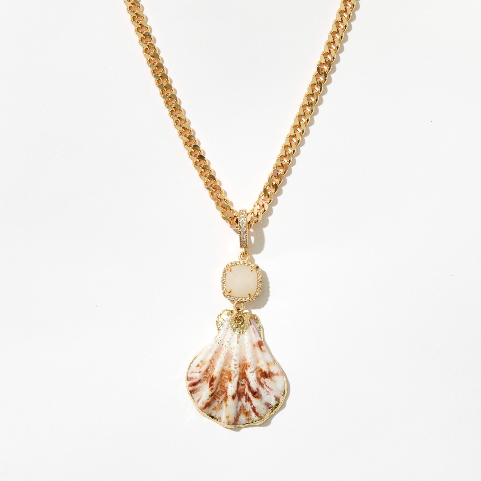 Shell Charm Necklace - Summer Jewelry Gift for Her - Beach Charm Necklace - Statement Necklace - Curb Chain