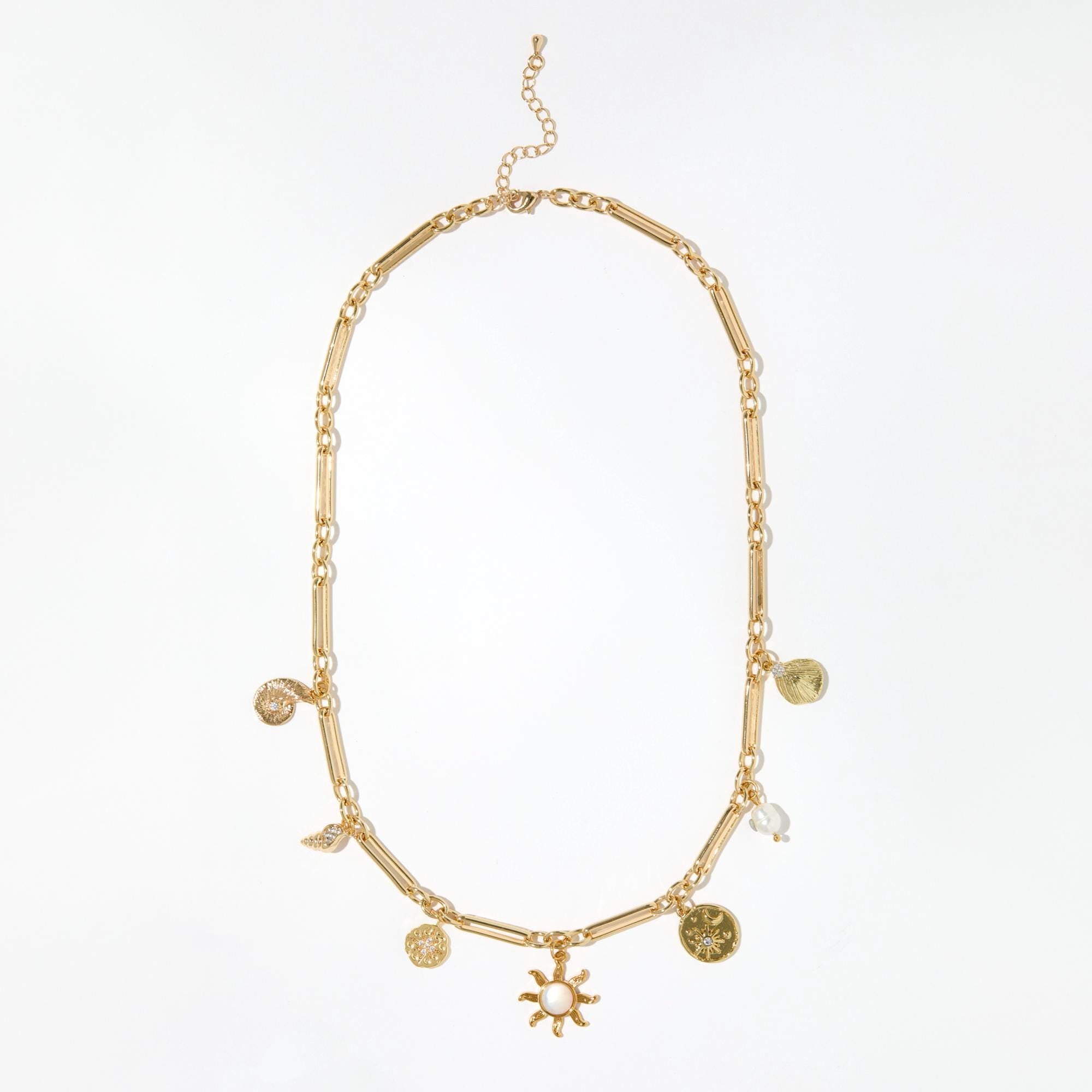 Gold Plated Multi Charm Necklace - Gold Jewelry - Birthday Gifts - Statement Necklace - Beach Charm Necklace