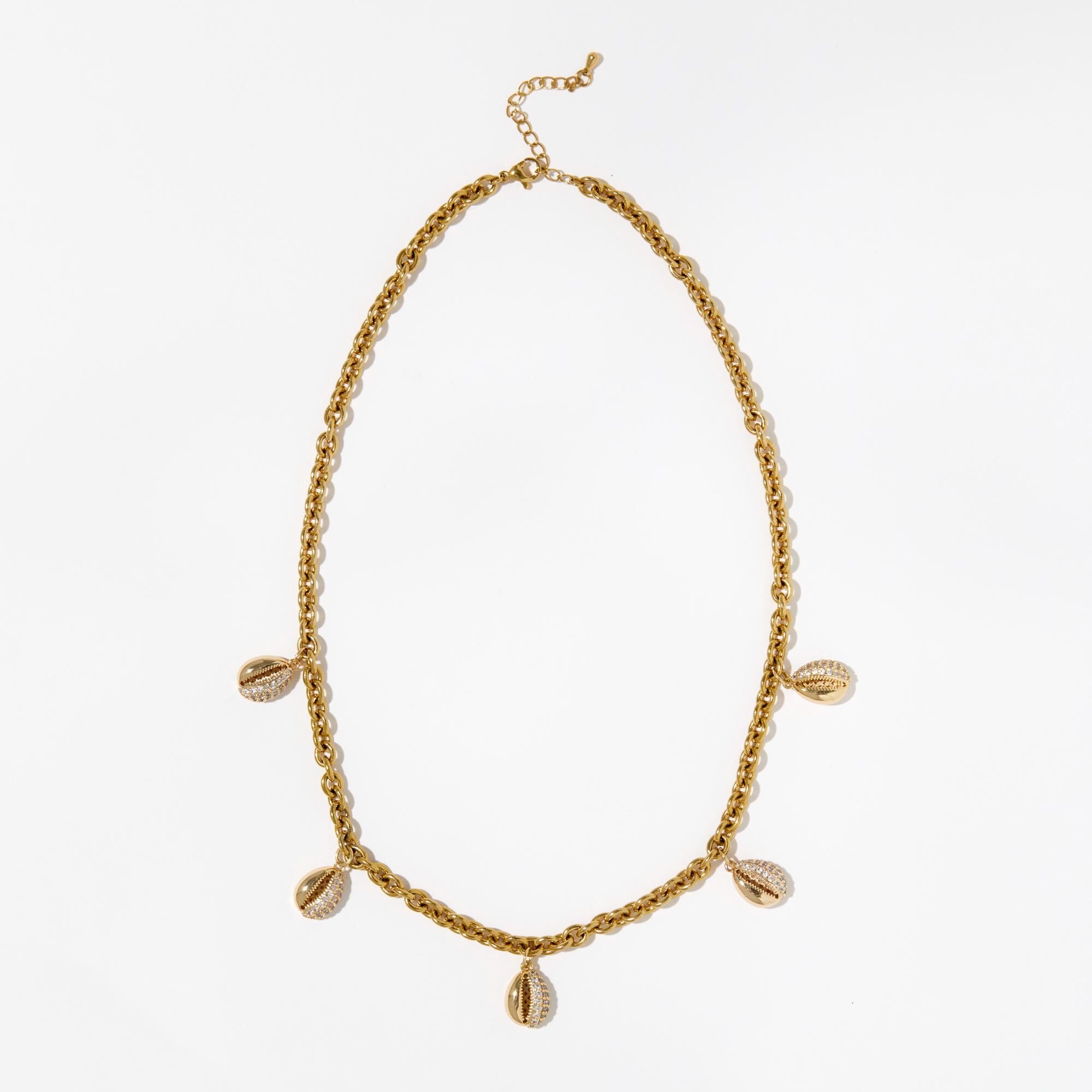 Cowrie Shell Necklace - 24K Gold Plated Rolo Charm Necklace - Gift for Her - Birthday Gifts - Thick Charm Necklace