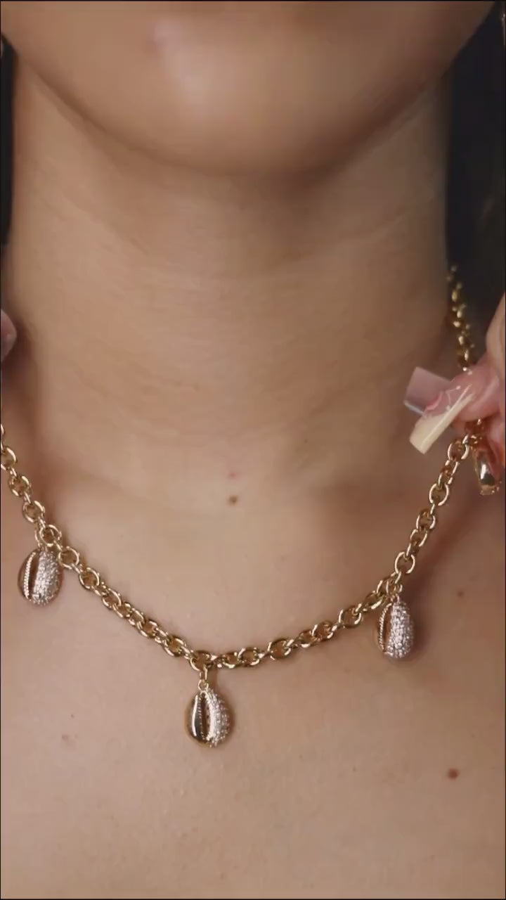 Cowrie Shell Necklace - 24K Gold Plated Rolo Charm Necklace - Gift for Her - Birthday Gifts - Thick Charm Necklace