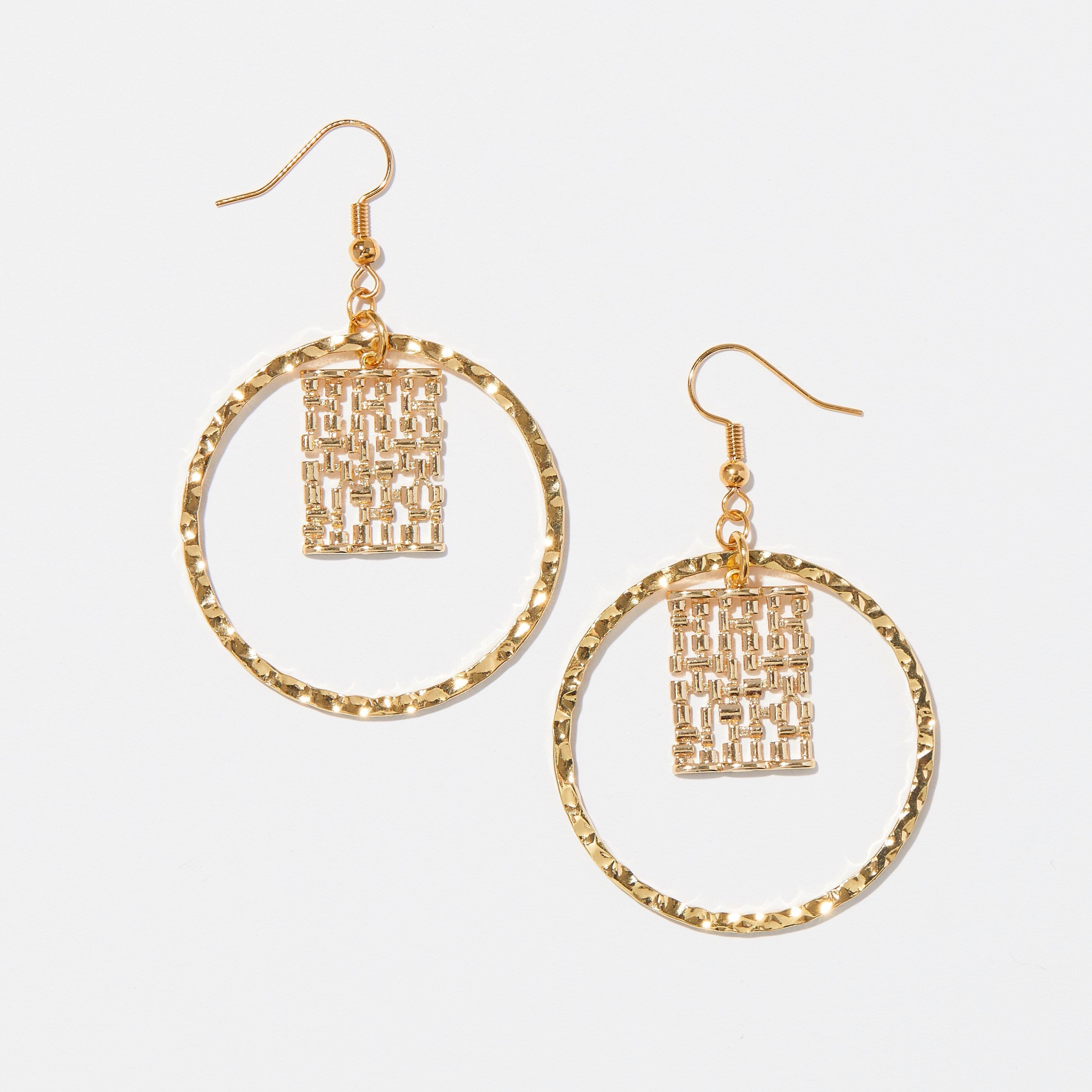 GOLD PLATED HOOPS Earrings - Hammered Gold Hoop Earrings - 18k Gold Plated Jewelry - 1st Anniversary Gift - Hoops Dangle Earring