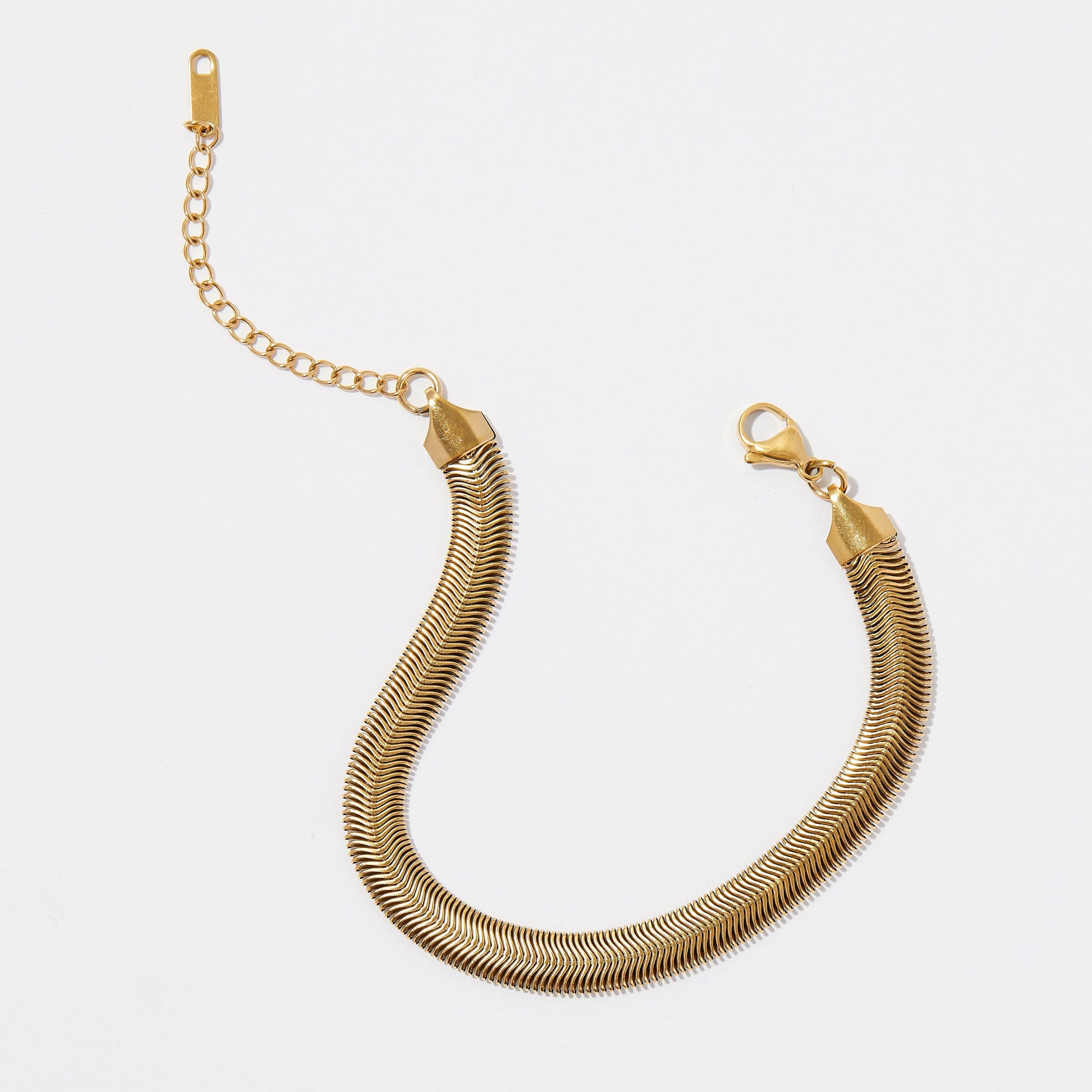 Herringbone bracelet - Gold Bracelet - Stacking Bracelet – Gold Herringbone - Snake Chain – Flat Chain Bracelet – Thick Bracelet