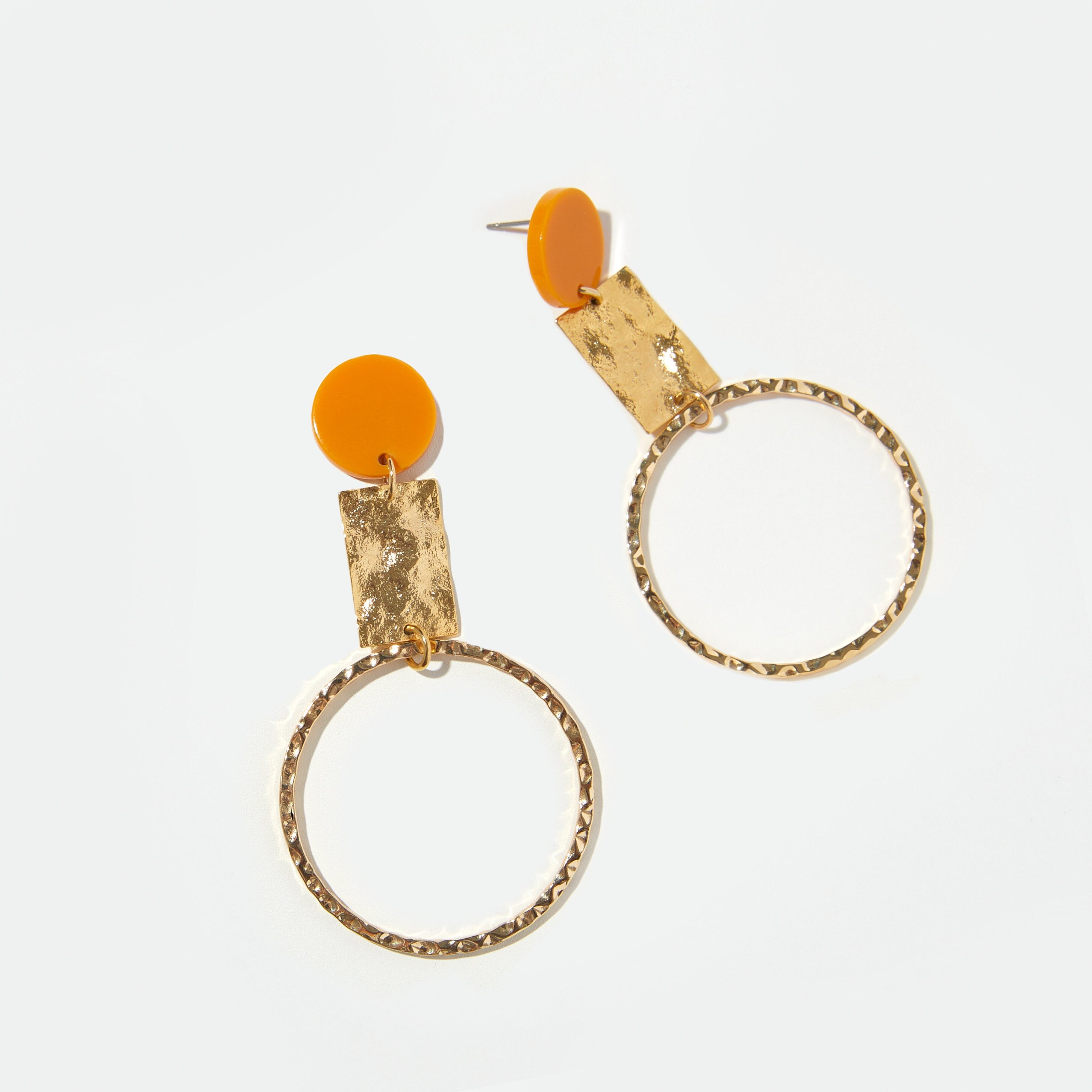 Handmade Jewelry – Minimalist Jewelry - Trendy Jewelry - Boho Jewelry – Hammered Gold Hoop Earrings – Orange Earrings