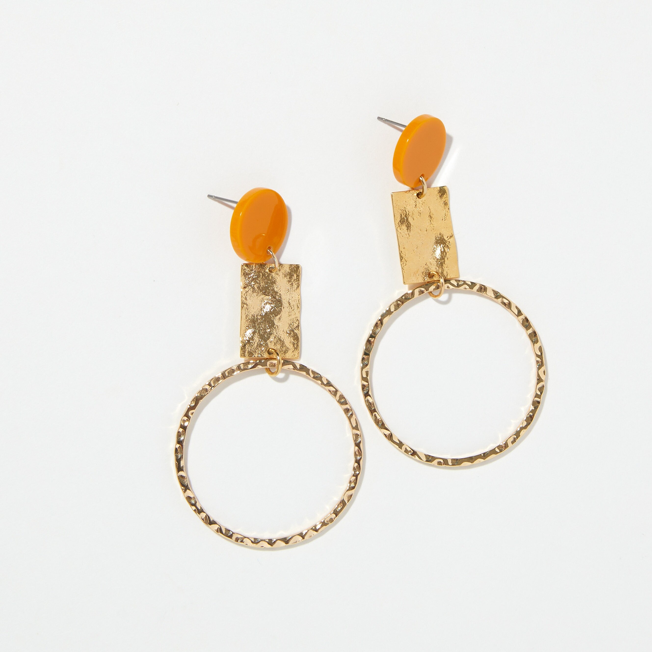 Handmade Jewelry – Minimalist Jewelry - Trendy Jewelry - Boho Jewelry – Hammered Gold Hoop Earrings – Orange Earrings