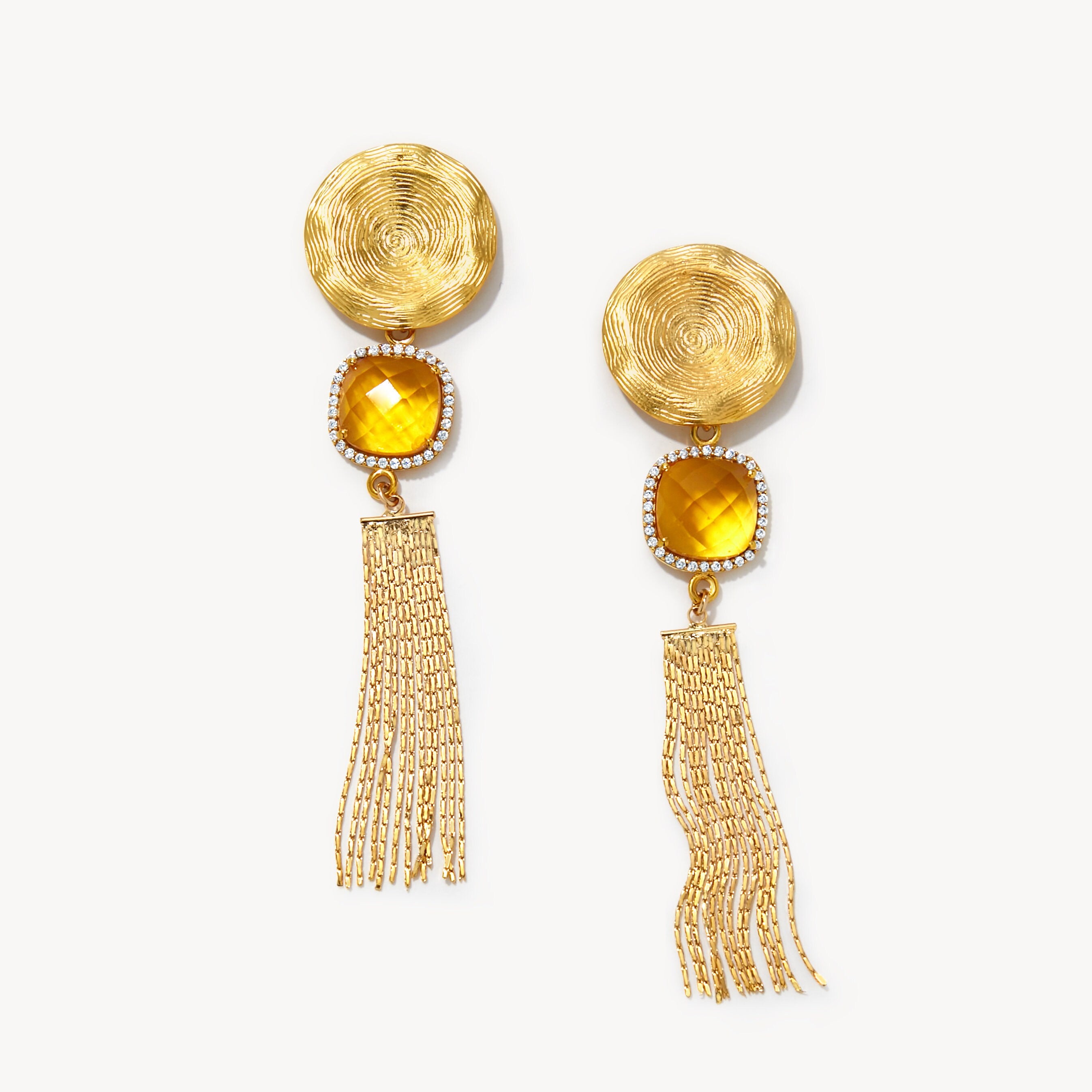 Sun-Kissed Corozal, Long Gold Earrings, Gold Earrings, Pave Earrings, Perfect Gift for her, Vacation Earrings
