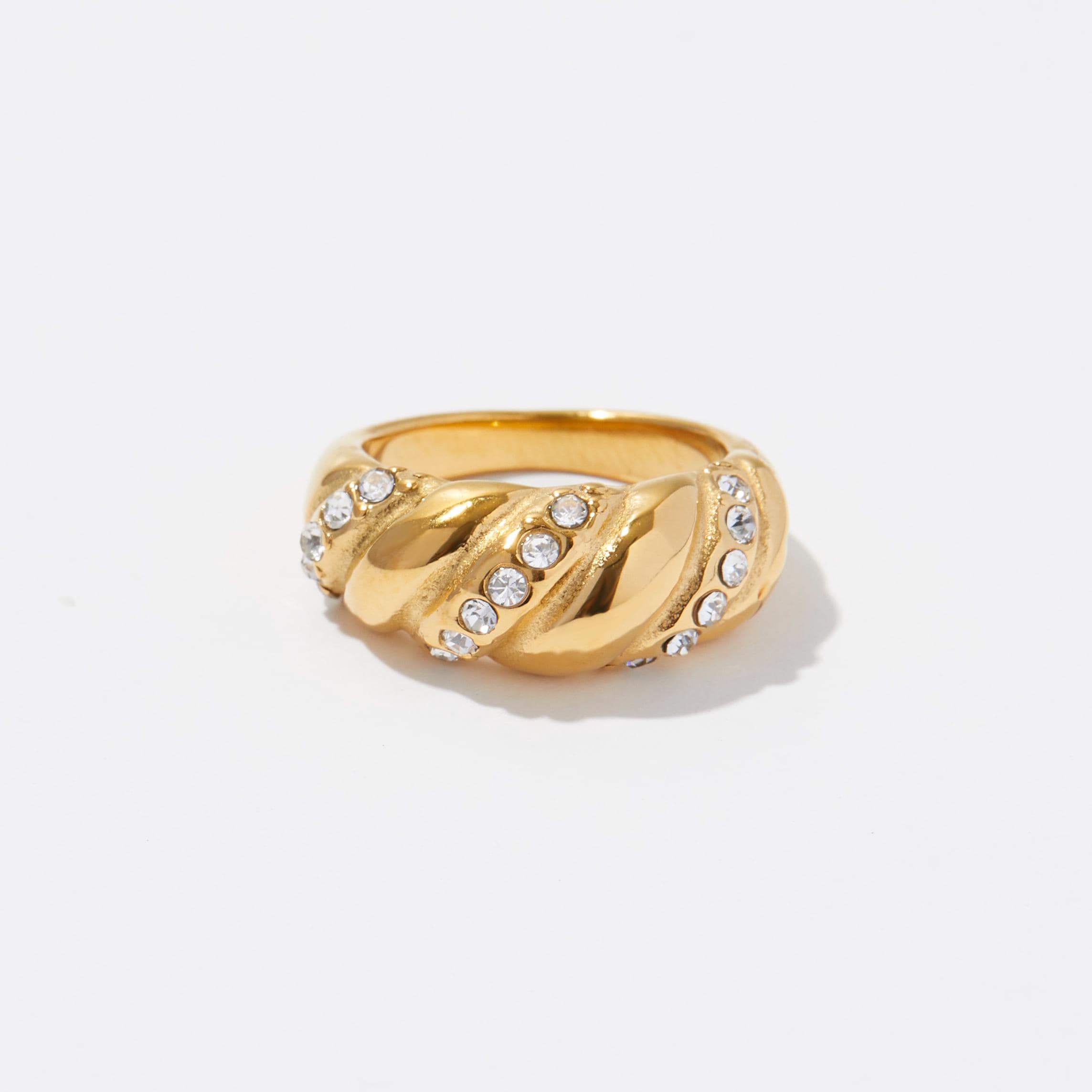 18K Gold Twisted Dome Ring, Gold Chunky Ring, Minimalist Ring, Statement Ring for Women, Croissant Diamond Ring