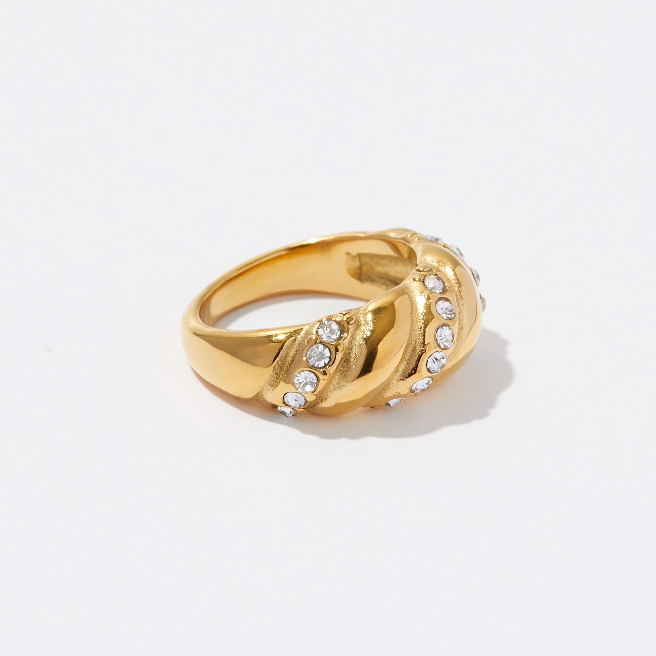 18K Gold Twisted Dome Ring, Gold Chunky Ring, Minimalist Ring, Statement Ring for Women, Croissant Diamond Ring