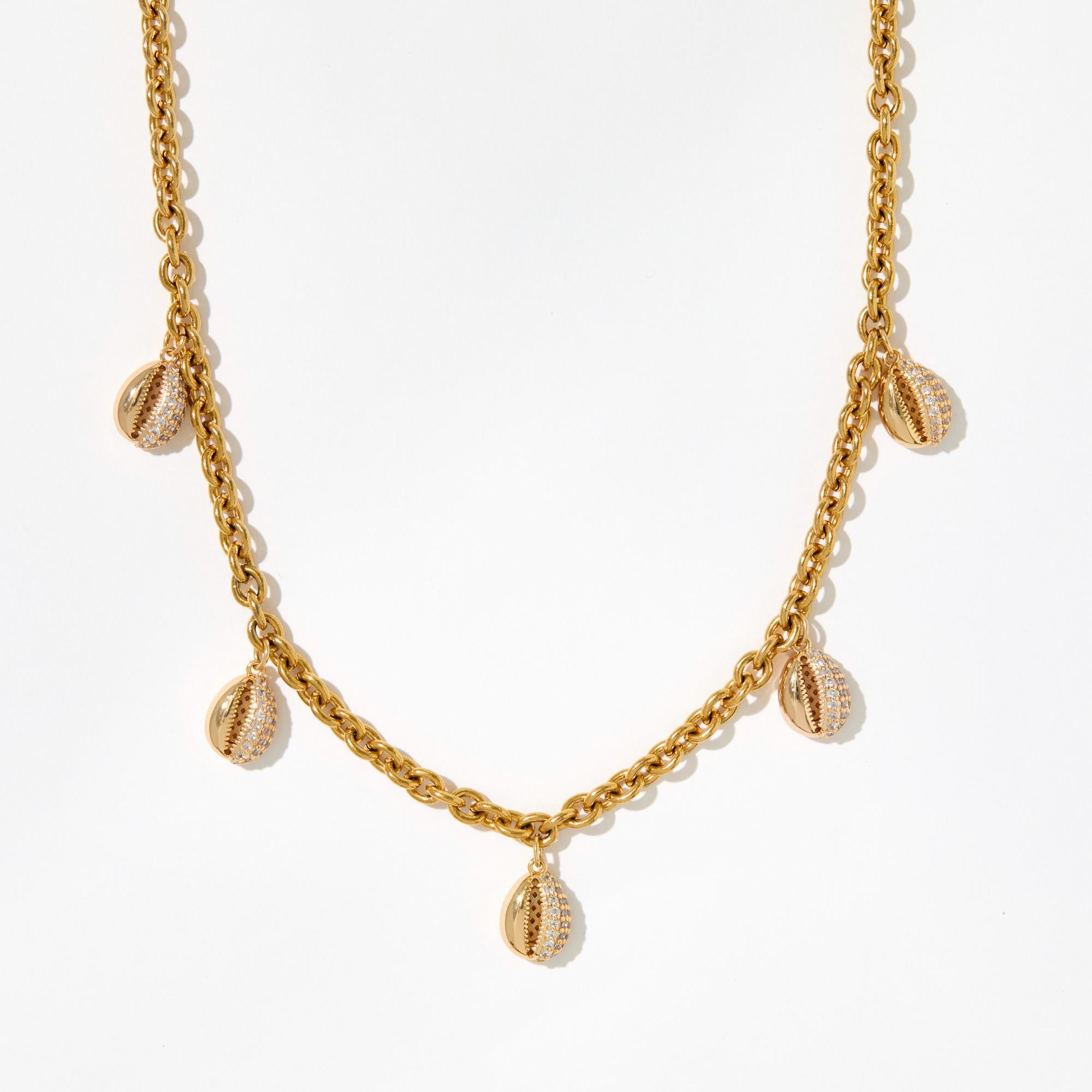 Cowrie Shell Necklace - 24K Gold Plated Rolo Charm Necklace - Gift for Her - Birthday Gifts - Thick Charm Necklace