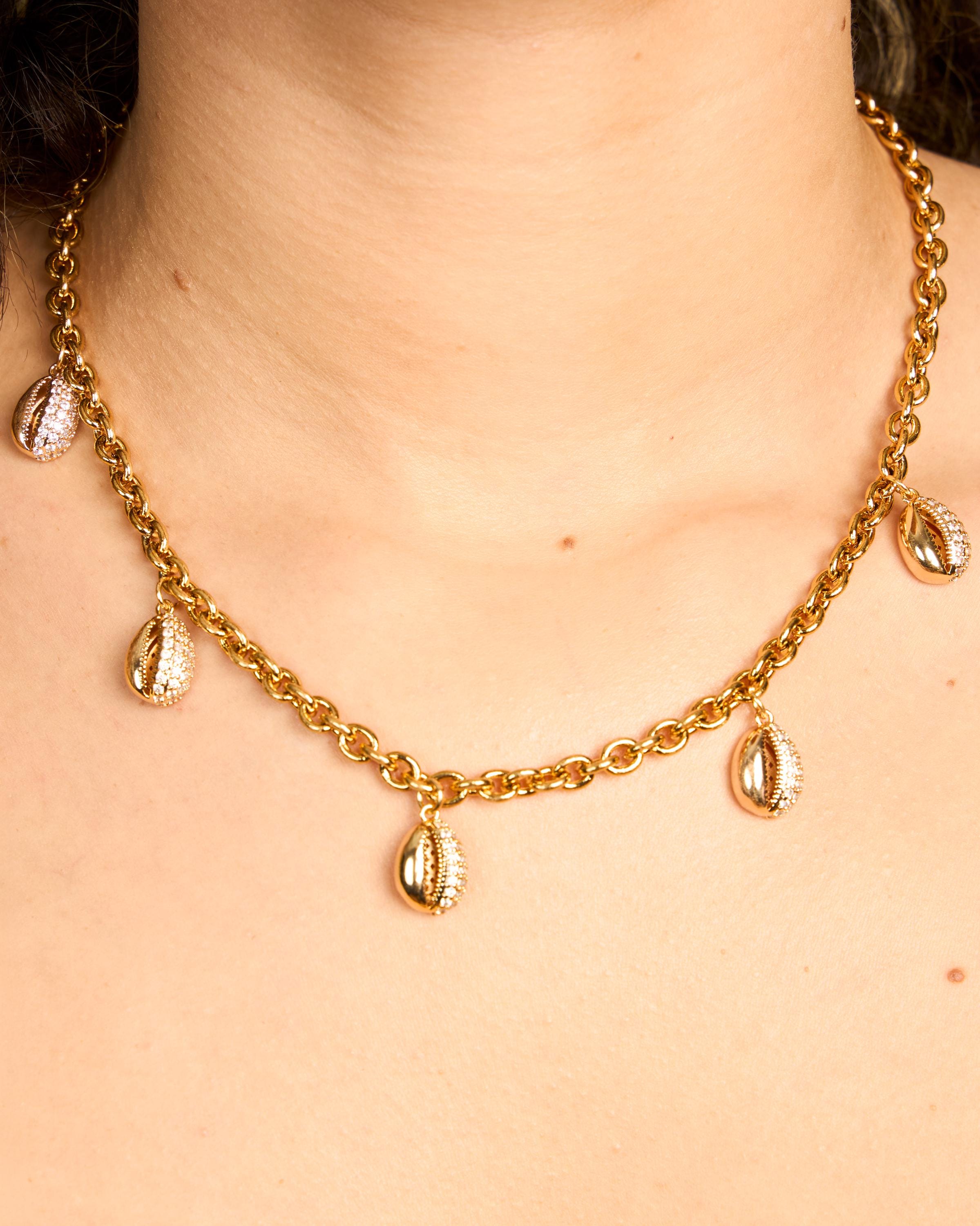 Cowrie Shell Necklace - 24K Gold Plated Rolo Charm Necklace - Gift for Her - Birthday Gifts - Thick Charm Necklace