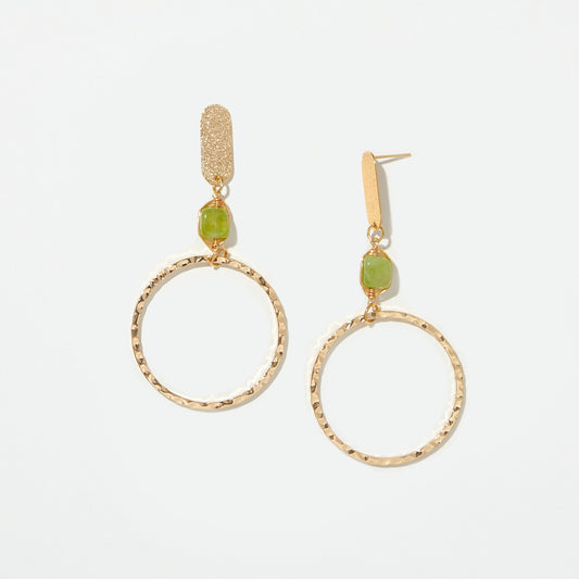 Green Stone Earrings - Fashion Hoops - Gold Earrings – Gold Natural Stone Earrings – Fun Gemstone Earrings – Jade Earrings