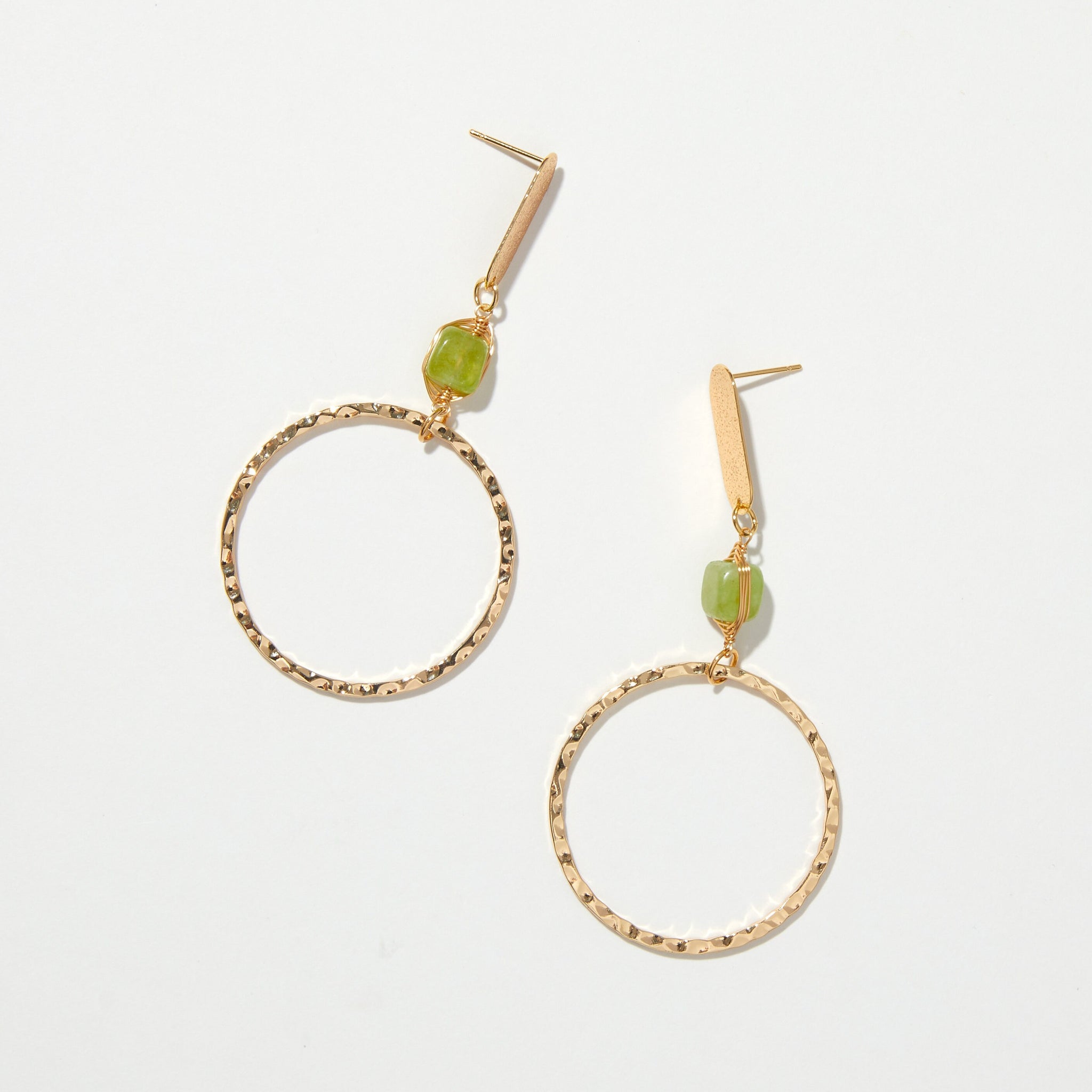 Green Stone Earrings - Fashion Hoops - Gold Earrings – Gold Natural Stone Earrings – Fun Gemstone Earrings – Jade Earrings